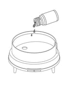 Infographic showing how to add essential oil to the diffuser water reservoir.