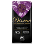 Divine Fairtrade 85% Dark Chocolate Bar 90g in packaging pictured on a plain white background