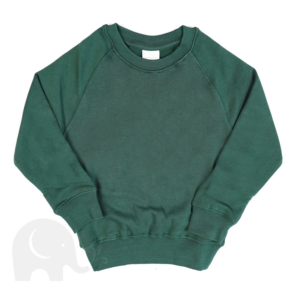 An Eco Outfitters organic school jumper in green.