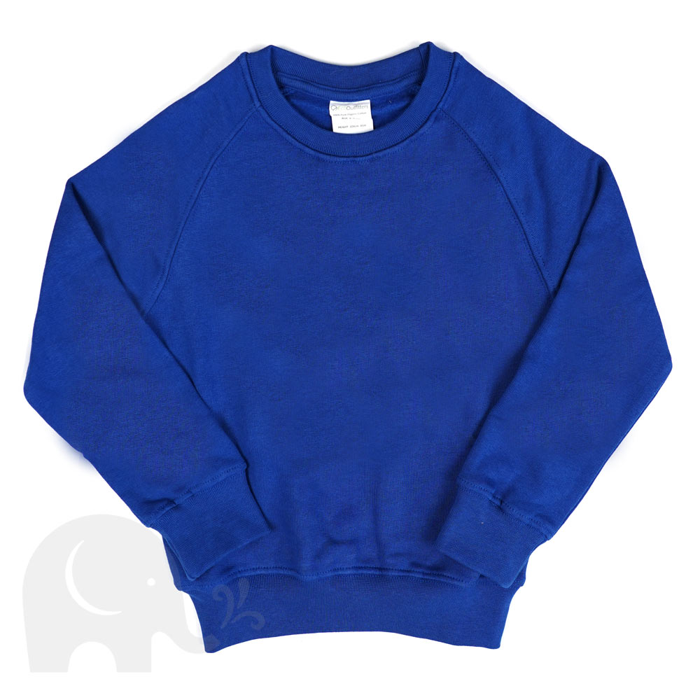 An Eco Outfitters organic school jumper in blue.