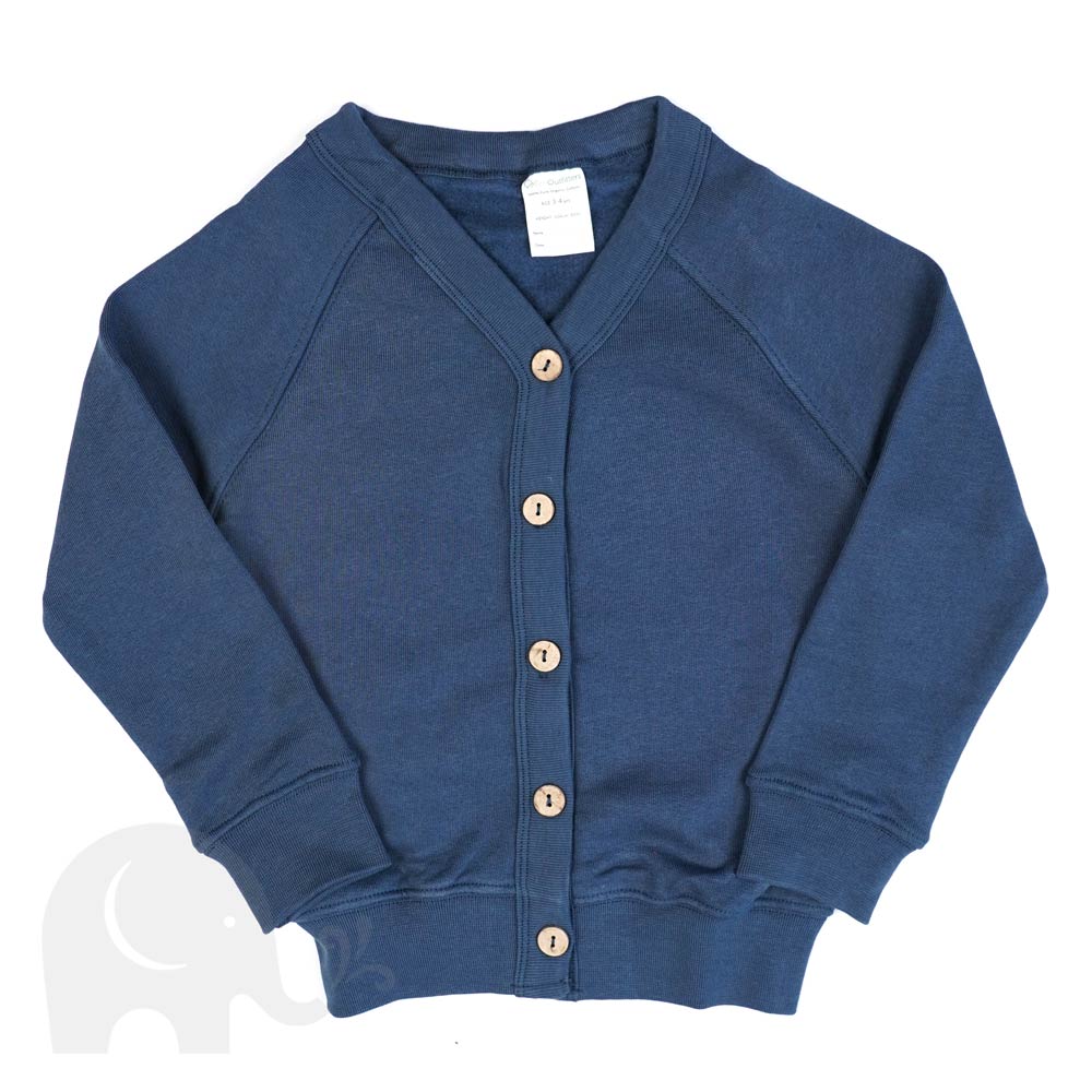 The Eco Outfitters organic cotton school cardigan in navy blue.