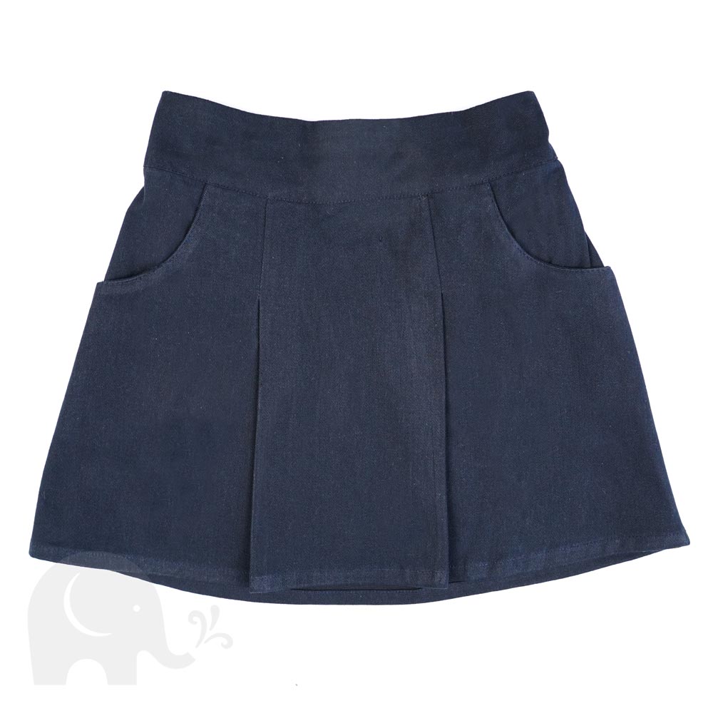 The Eco Outfitters organic cotton school pleated skirt in navy blue.
