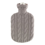 Ecoliving Natural Rubber Hot Water Bottle with a Grey Stone cable knit effect pictured on a plain white background