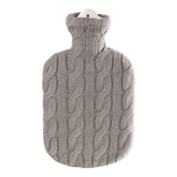 Ecoliving Natural Rubber Hot Water Bottle with a Grey Stone cable knit effect pictured on a plain white background