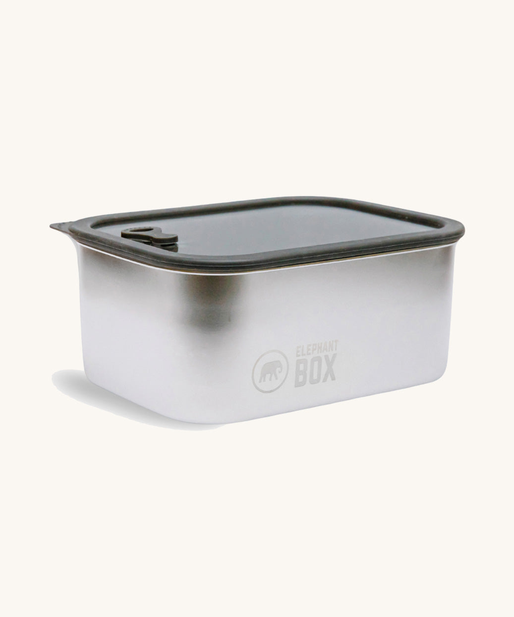 The Elephant Box Prep & Store medium food storage container with a grey silicone seal and see through glass lid.