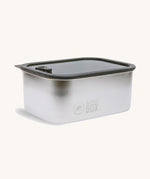 The Elephant Box Prep & Store medium food storage container with a grey silicone seal and see through glass lid.