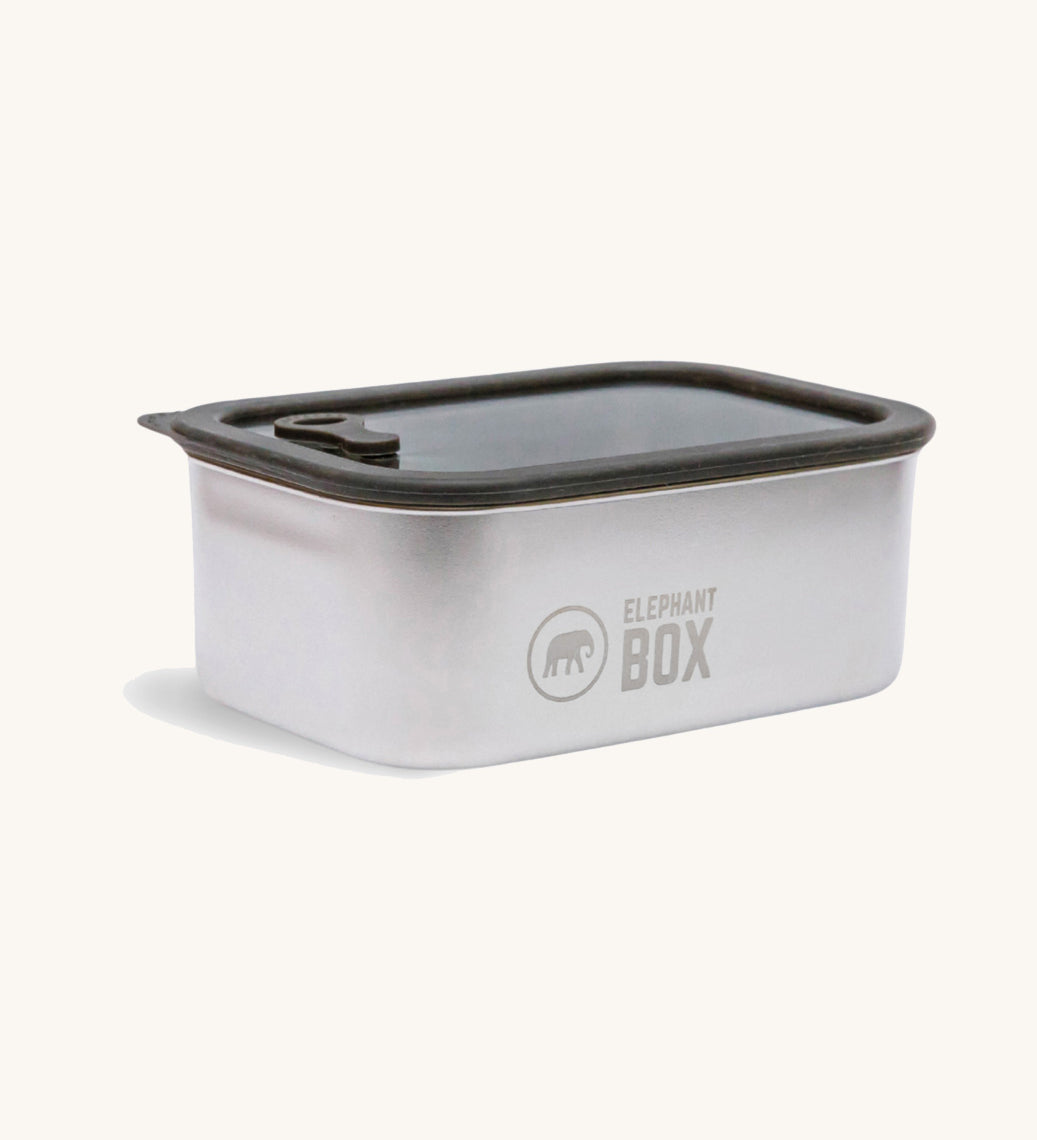 The Elephant Box Small Prep & Store food storage container, with a grey silicone lid.