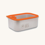 The Elephant Box Small Prep & Store food storage container, with an orange silicone lid.