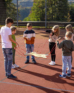 showing the wooden sitting/standing balancing board