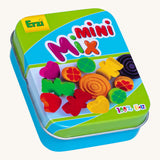 Erzi wooden jelly babies mix in a tin on a cream background.