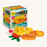 Erzi wooden schnitzel party set in original cardboard packaging on a cream background.