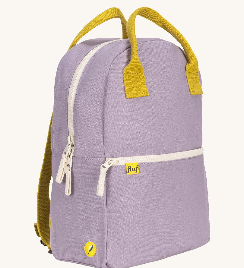 The organic cotton kids Fluf B-Pack Jr in lavender purple.