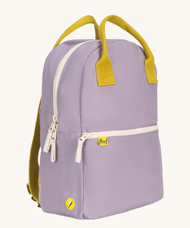 The organic cotton kids Fluf B-Pack Jr in lavender purple.