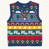 Frugi Dragon Fair Isle Organic Cotton Knitted Sweater Vest. A colourful design featuring dragons, rainbows, clouds, stars, toadstools and castles. This sweater vest is a part of a wide range of organic cotton clothing for children available here at Babipur.
