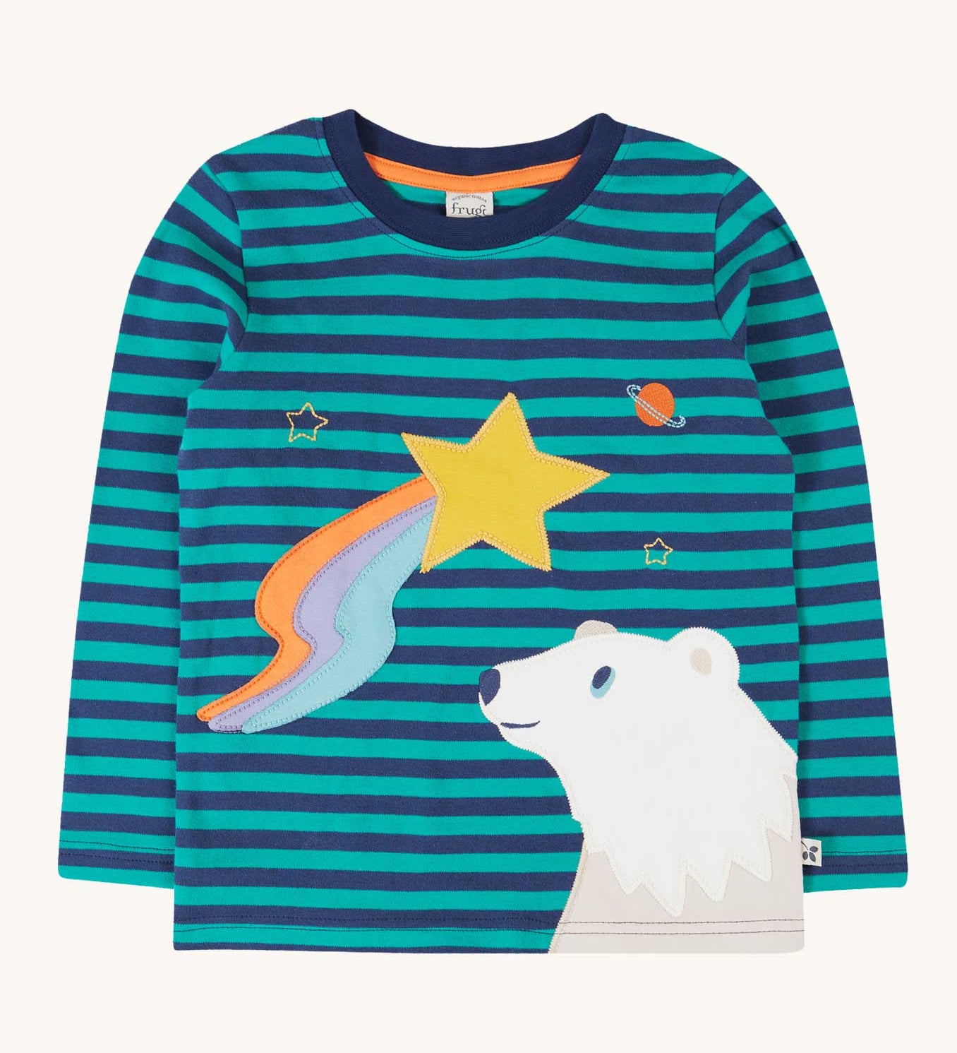Frugi Polar Bear Discovery Circular Organic Cotton long sleeved kids Top.  This top is a part of a wide range of organic cotton clothing for children available here at Babipur.