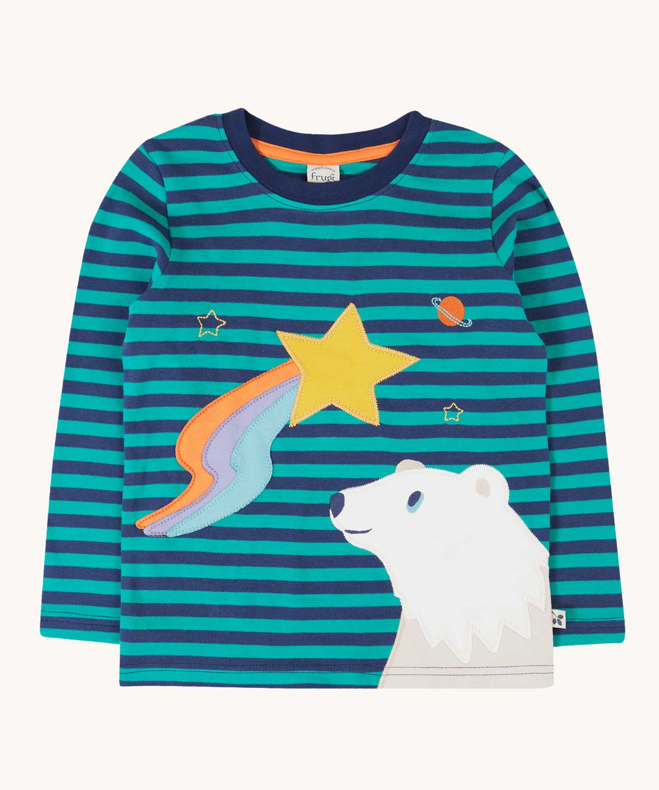 Frugi Polar Bear Discovery Circular Organic Cotton long sleeved kids Top.  This top is a part of a wide range of organic cotton clothing for children available here at Babipur.