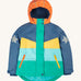 Frugi Snow & Ski Coat - Iguana Colourblock, in bold block colours and a navy fleece inner