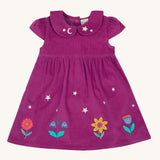 Frugi Damson purple Flowers Organic Cotton Vali Corduroy children's Dress. This cord kids dress is a part of a wide range of organic cotton clothing for children available here at Babipur.