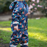 in Navy blue and colourful orange tiger and green leaf print