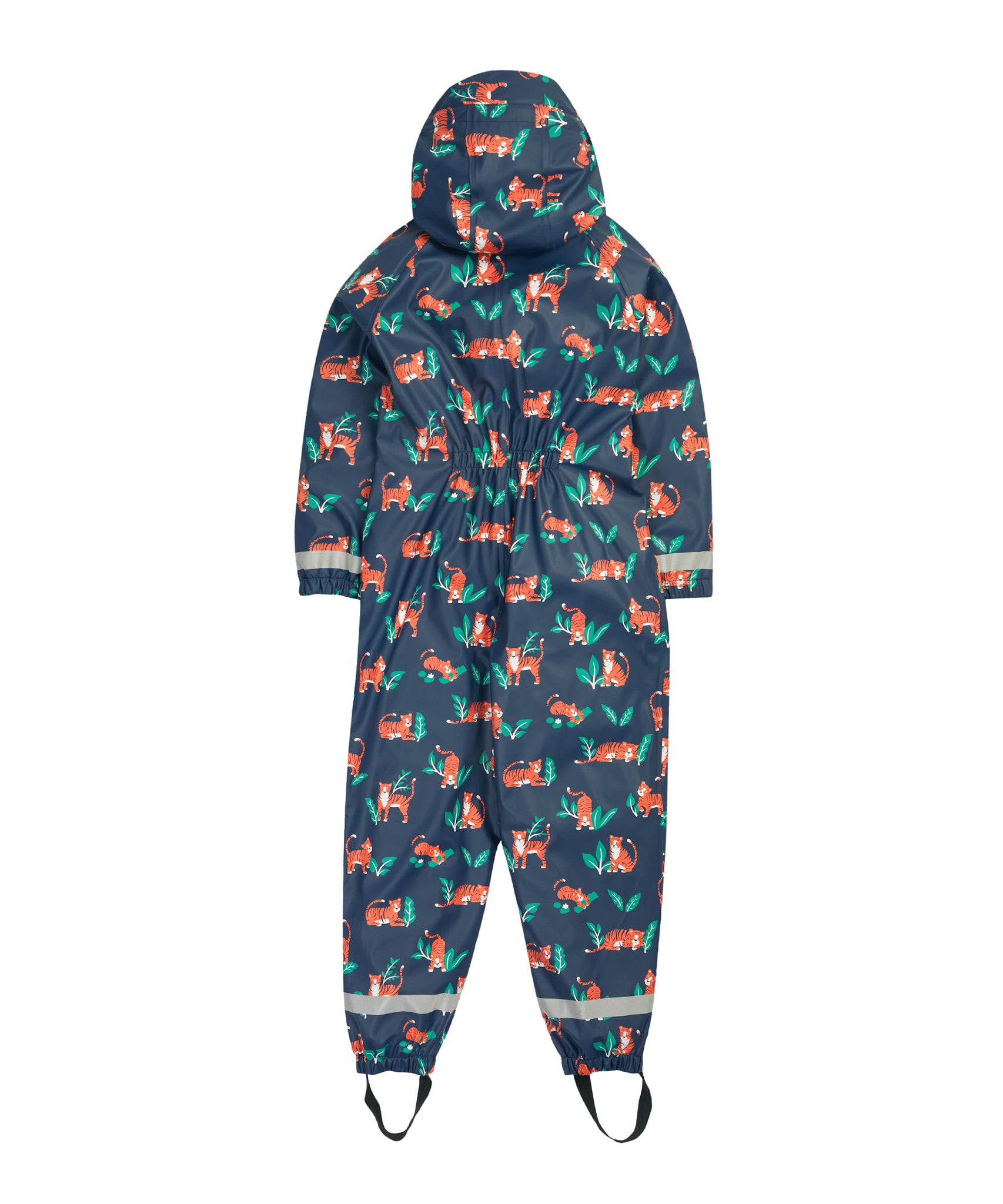wearing the Frugi Children's Puddle Buster All In One - Tiger Time