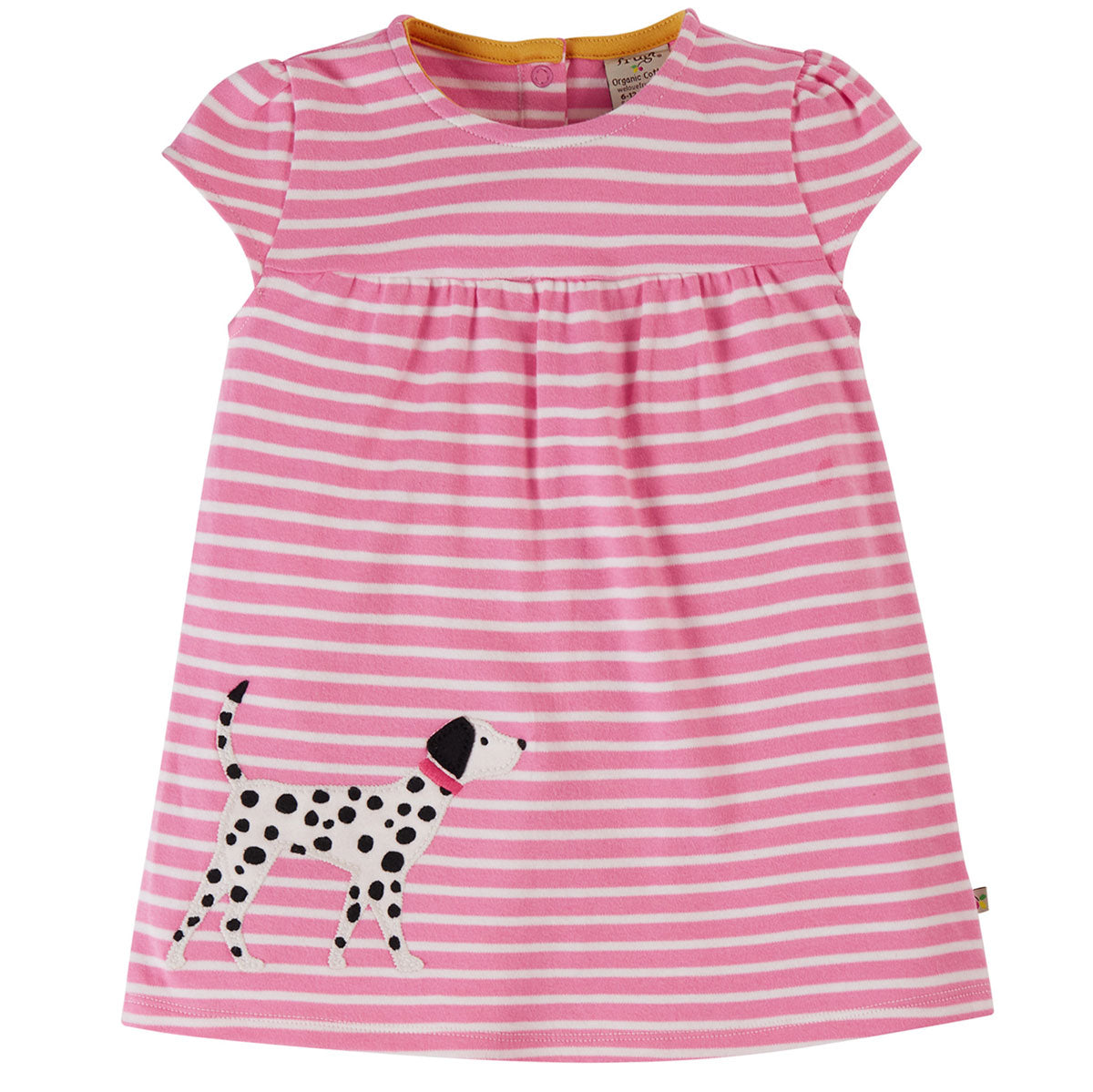 Frugi Children Organic Cotton Little Layla Dress - Mid Pink Breton/Dog Babipur Frugi Children Organic Cotton Little Layla Dress - Mid Pink Breton/Dog Babipur