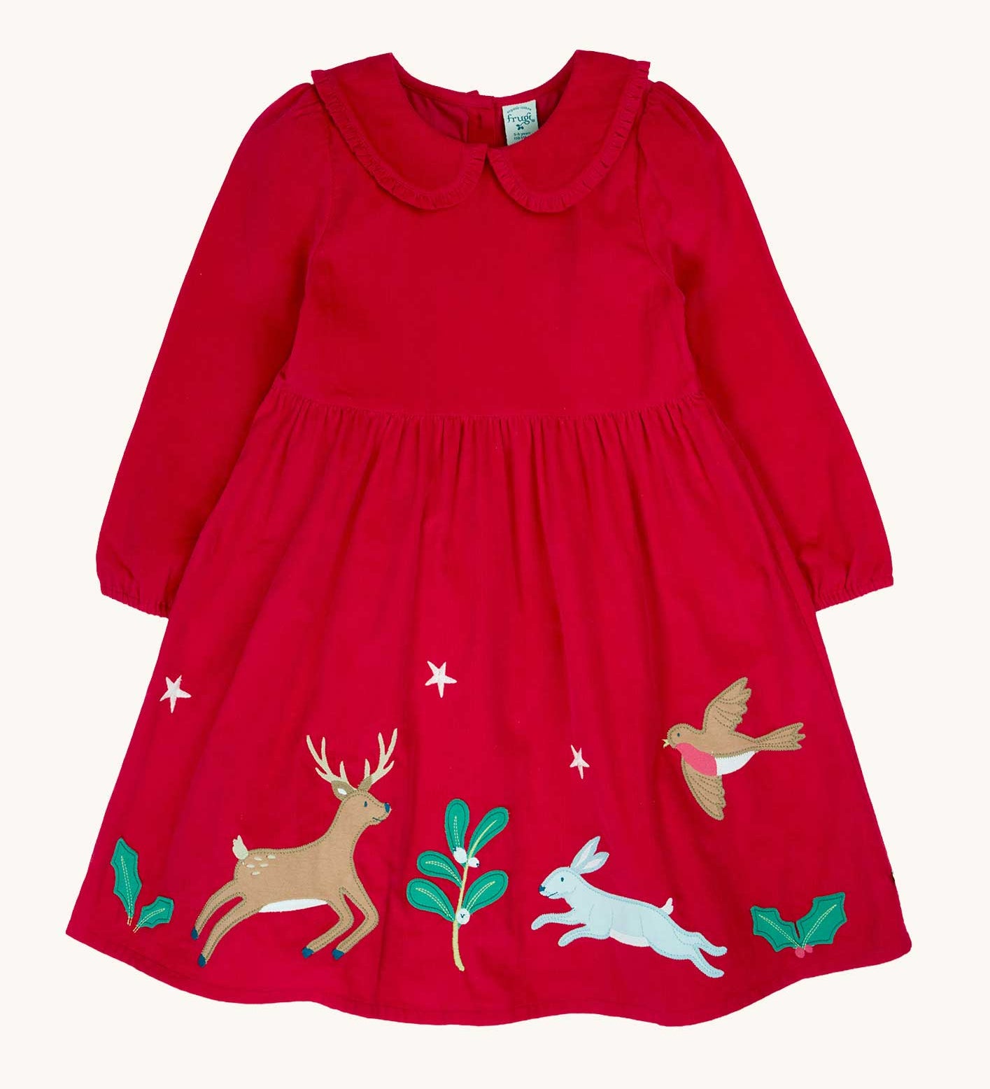 Frugi Red Robin Corduroy Kids' Christmas Organic Dress. This red cord dress is a part of a wide range of organic cotton clothing for children available here at Babipur.