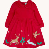 Frugi Red Robin Corduroy Kids' Christmas Organic Dress. This red cord dress is a part of a wide range of organic cotton clothing for children available here at Babipur.