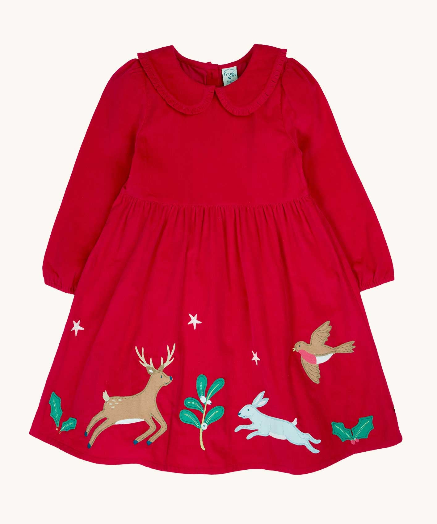 Frugi Red Robin Corduroy Kids' Christmas Organic Dress. This red cord dress is a part of a wide range of organic cotton clothing for children available here at Babipur.