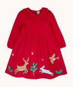 Frugi Red Robin Corduroy Kids' Christmas Organic Dress. This red cord dress is a part of a wide range of organic cotton clothing for children available here at Babipur.