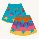 Frugi Rory Reversible organic cotton kids Skirt with a Rainbow Stars design.