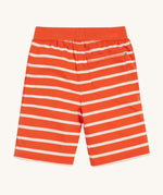 Frugi Stithian Shorts in Tiger Orange Breton laid flat, featuring a back pocket.