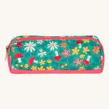 Frugi wild woods pencil case. A kids back to school green pencil case with various woodland inspired prints. Features a zip fastener