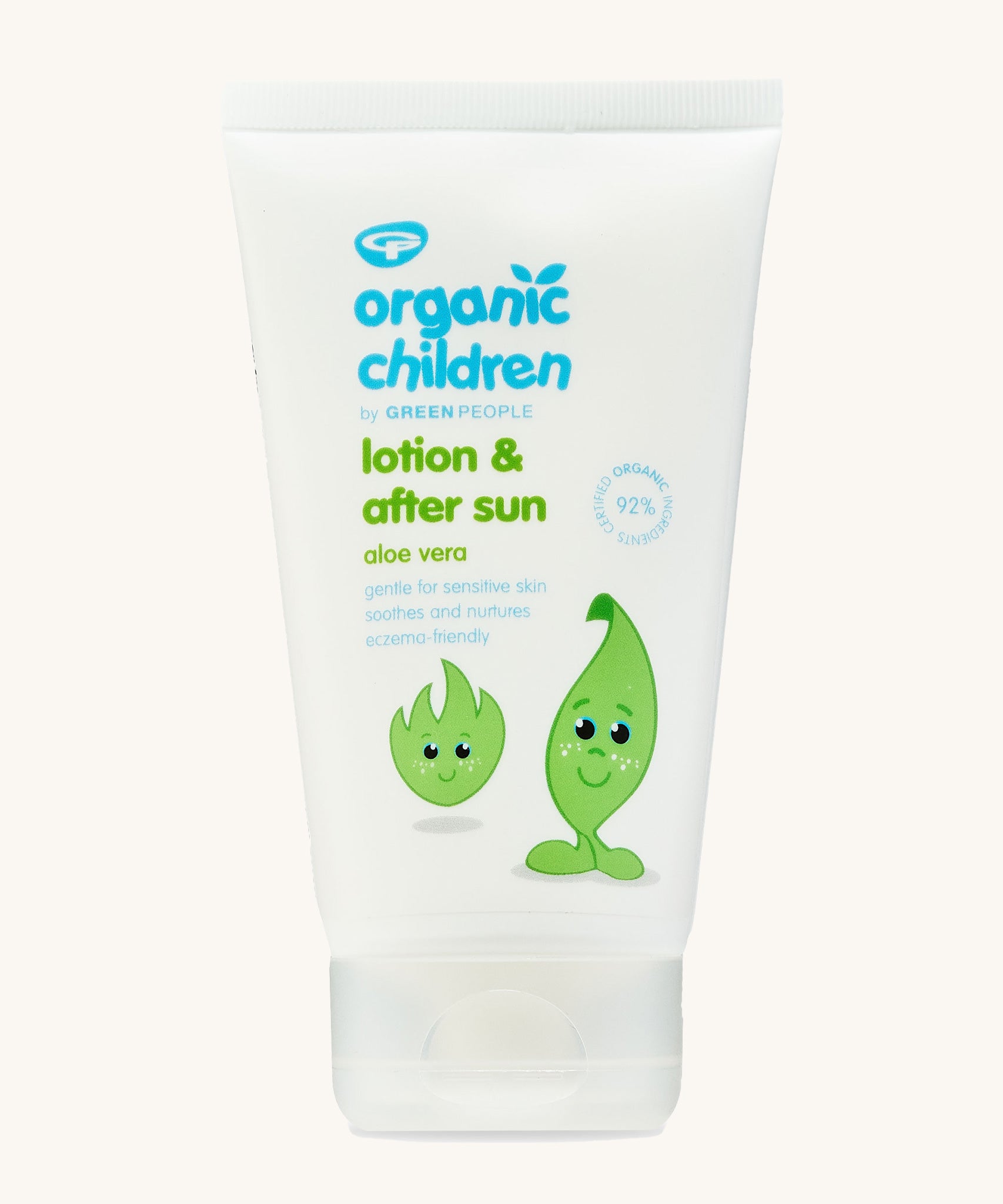 Green People Organic Children's Aloe Vera Aftersun Lotion on a plain background.