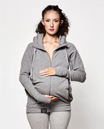 An adult wearing the Love Radius Parents Hoodie In Heather Grey slightly unzipped