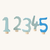 Grimm's Decorative Numbers Set 1-5 in shades of Blue. A wide range of Waldorf inspired celebration rings and decorative figures are available at Babipur.