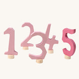 Grimm's Decorative Numbers Set 1-5 in shades of Pink. A wide range of Waldorf inspired celebration rings and decorative figures are available at Babipur.