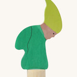 A Grimms wooden dwarf decorative figure in green. Features a little base to slot in the celebration ring