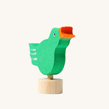 Grimm's green coloured Singing Bird Decorative Figure. These Waldorf inspired decorative figures are part of a wide range of wooden decorations for celebration rings available here at Babipur.