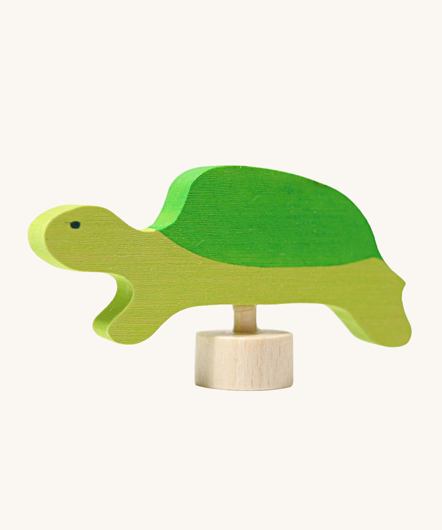 Grimm's Turtle Decorative Figure. A hand decorated wooden figure to fit onto the Grimm's celebration rings. These Waldorf inspired decorative figures are part of a wide range of wooden decorations for celebration rings available here at Babipur.