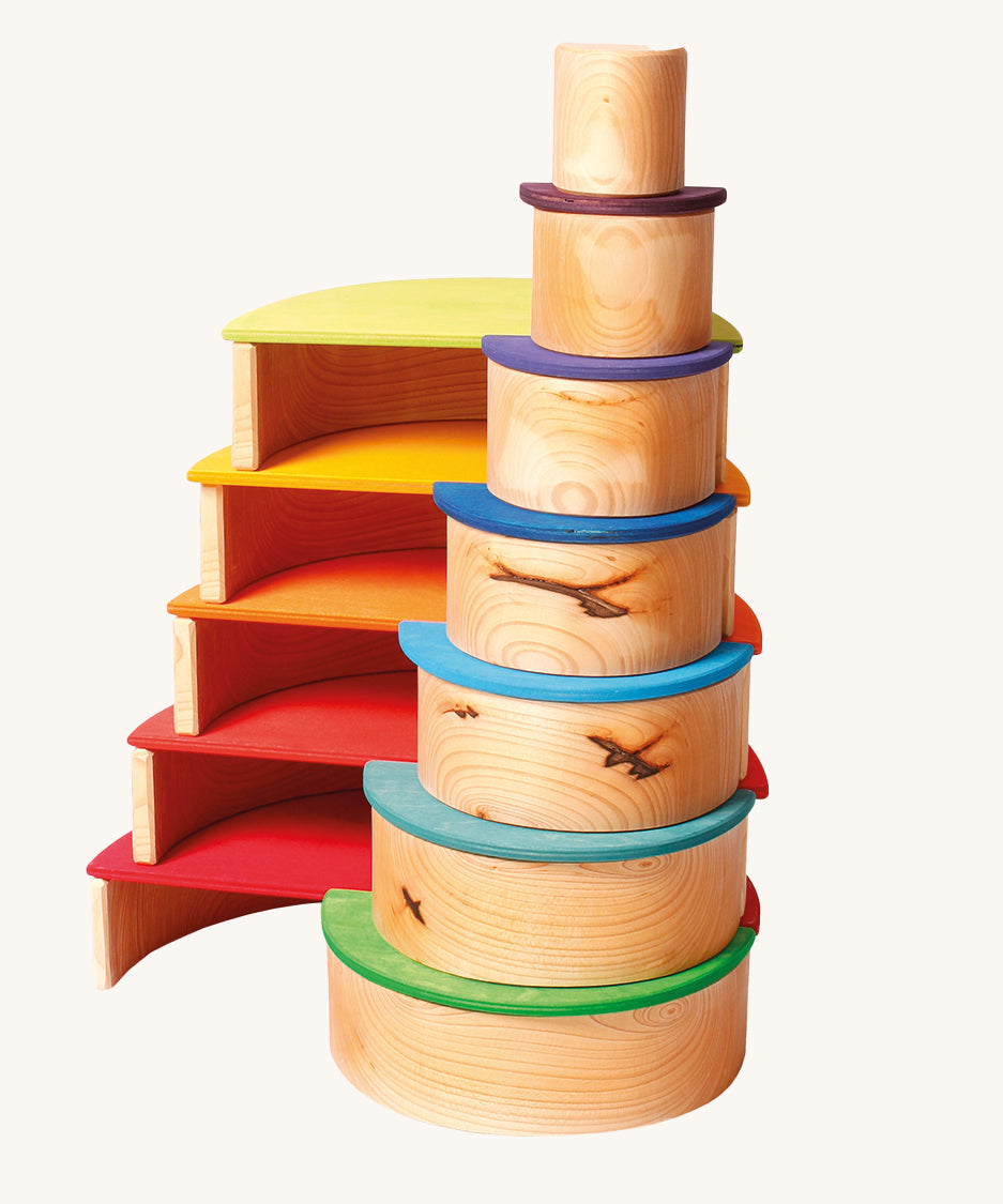 The Grimm's Large Natural Rainbow stacked up with the rainbow semi circles.