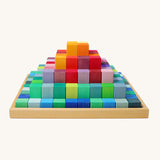 Grimm's rainbow coloured Large Stepped Pyramid wooden toy building block set. These Grimm's toys are part of a wide range of wooden toys available here at Babipur.