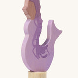 A Grimms wooden mermaid decorative figure in purple. Features a small base stand to slot in the decorative ring