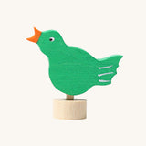 Grimm's green coloured Singing Bird Decorative Figure. These Waldorf inspired decorative figures are part of a wide range of wooden decorations for celebration rings available here at Babipur.