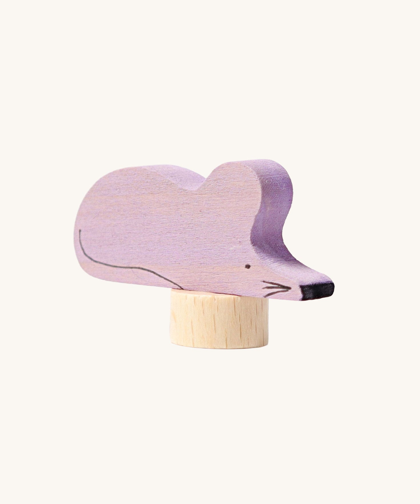 Grimm's violet mouse, a purple decorative figure to fit on the Grimm's celebration rings. These Waldorf inspired decorative figures are part of a wide range of wooden decorations for celebration rings available here at Babipur.