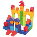 Blocks for the  Grimm's Basic Building Set 2 used to create a building.