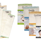 Packs of Grovia baby nappy cloths laid out on a white background