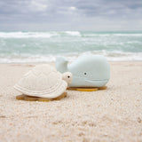 Hevea natural rubber turtle and whale bath toys on the beach