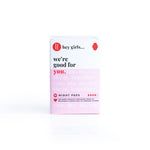 Hey Girls pack of 8 night pads pictured in the box