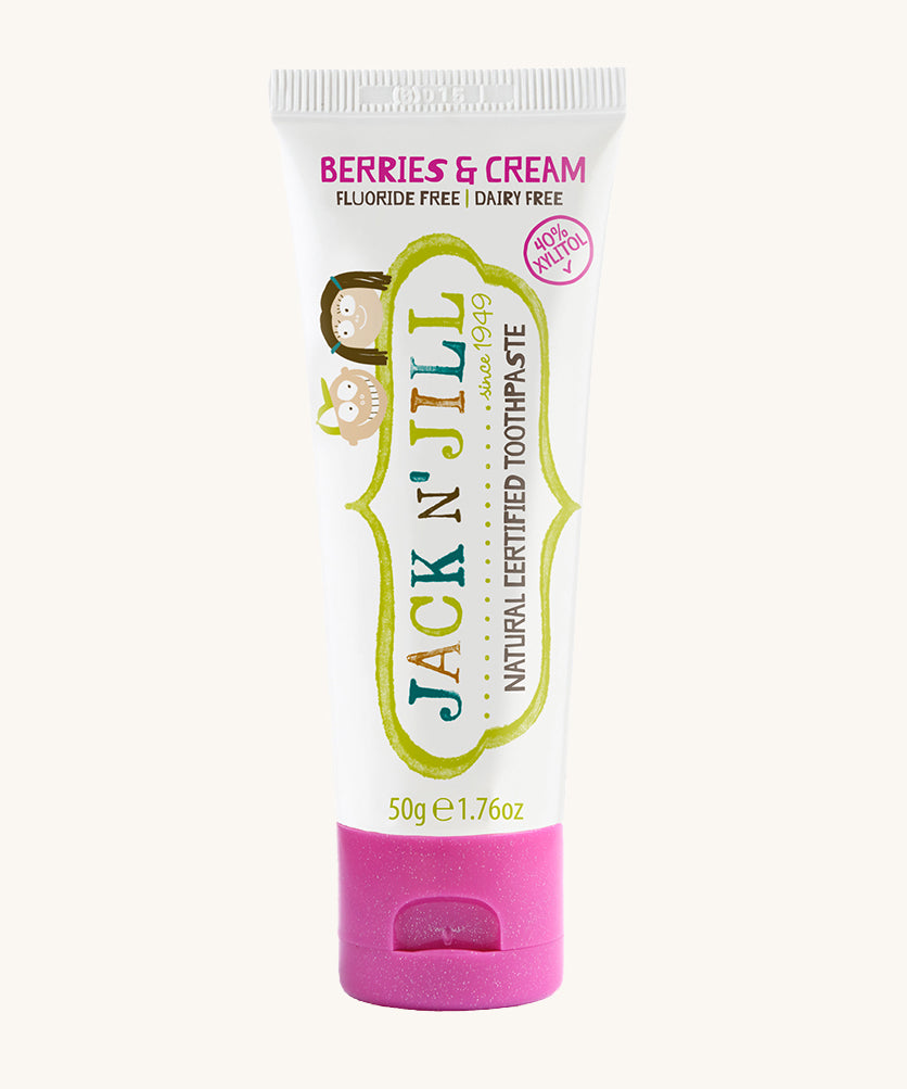 A 50g tube of Jack N' Jill berries and cream flavoured fluoride free kid's toothpaste.