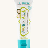 A 50g tube of Jack N' Jill blueberry flavoured fluoride free kid's toothpaste.